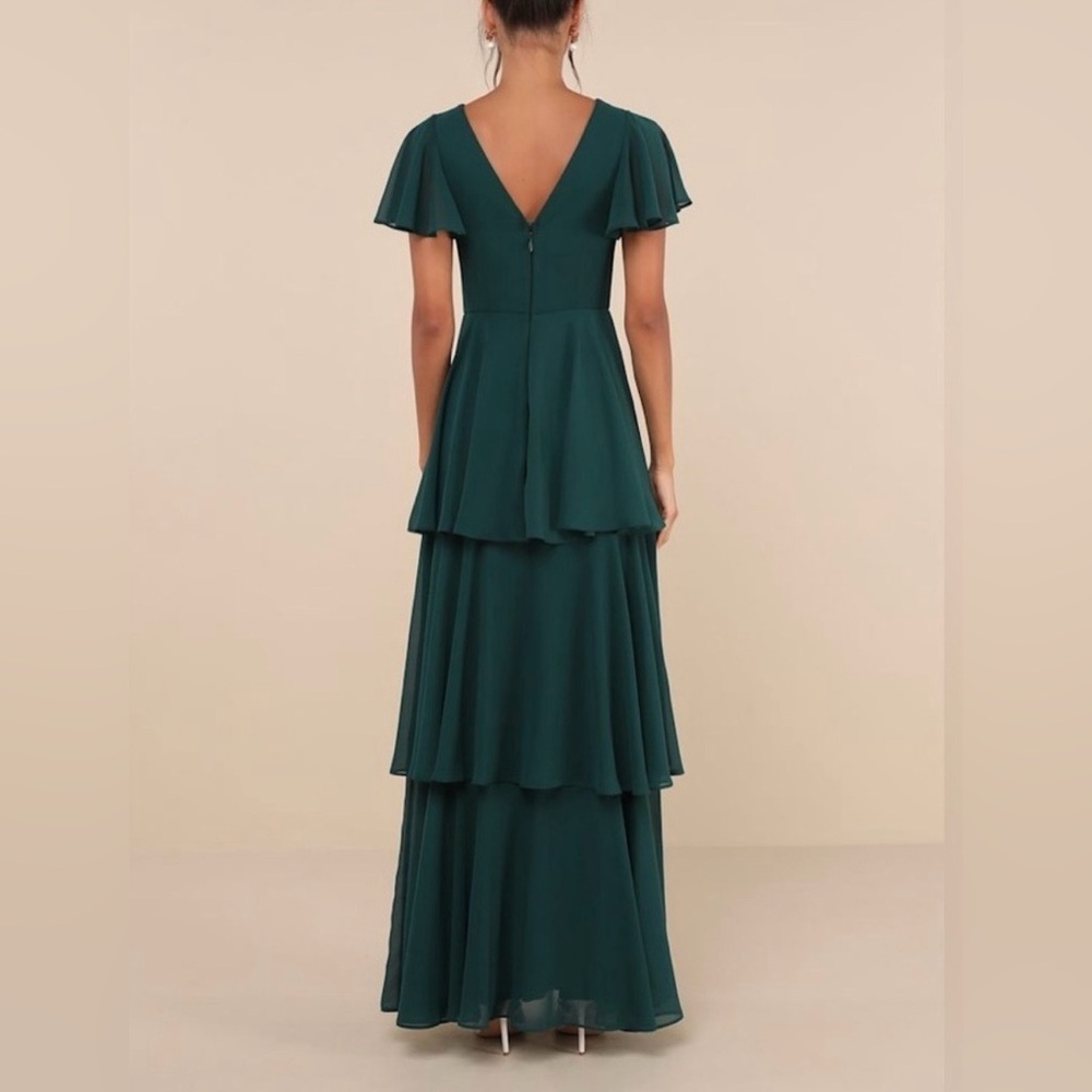 Lulus NWT “Sincerely Exquisite” Emerald Green Short Sleeve Tiered Maxi Dress - Picture 3 of 12